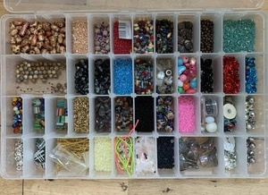 Large Bundle Job Lot Beads Jewellery Making Crafts Sewing Trimmings & Case (bx2 - Picture 1 of 16