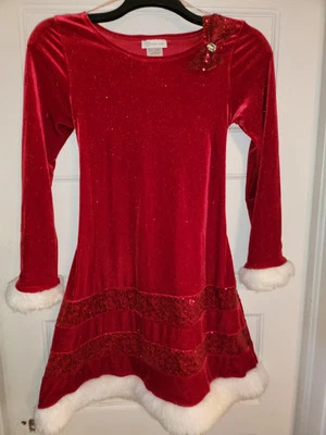 Bonnie Jean Girls Sz 16 Red Christmas Holiday Dress w/ Bow & Fur Trim - Image 1 of 4