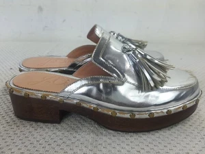 J. Crew Dakota tassel clogs in metallic specchio leather Sz 7 - Picture 1 of 11