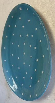 Studio 33 Ceramic Decorative Easter Egg Shaped Plate Blue Spotted 9 1/4" - Image 1 of 3