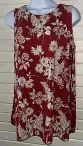 Camiseta sin mangas J. Jill Wearever talla MEDIANA roja caqui floral con capas tejido rayón usada en excelente estado - Imagen 1 de 13