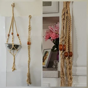 2 Vintage Handmade 45" Macrame Rope Braided Knotted Plant Hangers Each with Diff - Picture 1 of 20