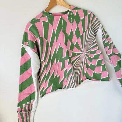 Sudadera recortada gráfica Stella McCartney x Ed Curtis XS rosa verde Foto 1 de 4