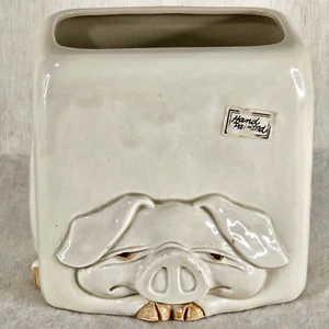 Fitz & Floyd Pig Planter Vase Bas Relief/Raised Detail 4.5x5x3 Ivory Color 1970 - Picture 1 of 16