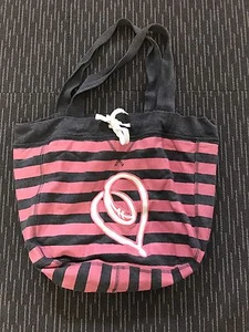 Ladies Pink & Grey Striped Polycotton Casual Bag By Harvey Norman Women In Leagu - Picture 1 of 4