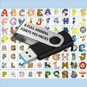 4 fuentes animales diseños PES en máquina USB archivos bordado 2 bordadores lindo paquete - Imagen 1 de 9