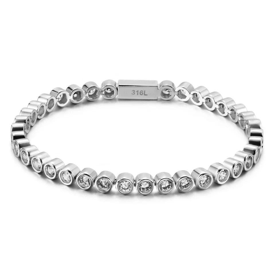 Pulseras tenis mujer acero inoxidable 316L bisel plata Foto 1 de 1