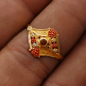 22k 916 Yellow Gold Ring, 22 Keret Fine Gold Indian Handmade Hallmark Jewelry - Picture 1 of 3