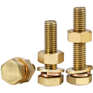 Brass Hexagon Head Bolt Hex Screws With Nut/Washers/Spring Washers M3 M4 M5~M12 - Picture 1 of 4