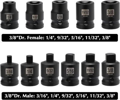 11PCS 3/8" Drive Pipe Plug Socket Set, SAE, CR-MO, Tapered Male Square Drive- 3/ - Image 1 of 4