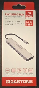 Gigastone USB-C HUB, 7IN1 Type-C , PD charge 100W, 2 USB 3.0 Ports, card reader - Picture 1 of 3