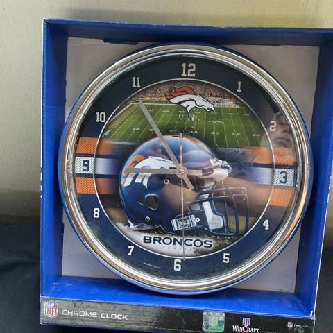 Wincraft NFL Denver Broncos Football 12" Round Wall Clock, Quartz, NIB Cover