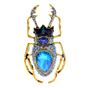 Art Deco Style Vintage Enamel Blue Crystal Beetle Brooch Badge Insect Pin Gift - Picture 1 of 6