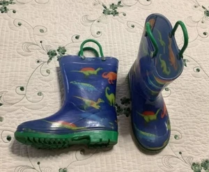 CHILDREN'S Sz 10 "STORM KIDZ" BLUE DINOSAUR RUBBER RAIN MUD BOOTS - Picture 1 of 8