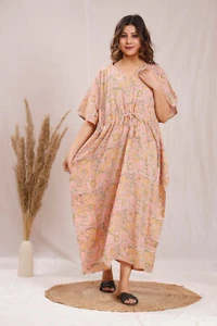 Vestido largo caftán indio caftán flor algodón para madres playa cubierta - Imagen 1 de 8
