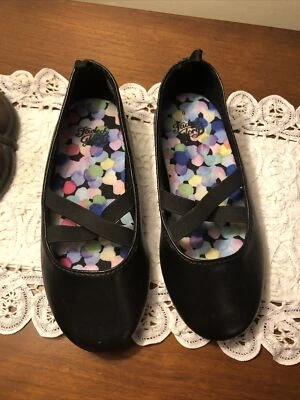 FADED GLORY little girls flat slip on black faux leather upper shoes size 9 - Image 1 of 4