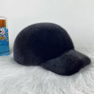 Men Women Real Mink Fur Hat Whole Pelt Mink Fur Peaked Cap Headgear Baseball Cap - Image 1 of 4