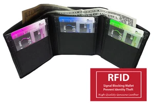 RFID BLOCK MEN'S LEATHER CREDIT CARD HOLDER TRIFOLD WALLET USA Seller - Picture 1 of 11