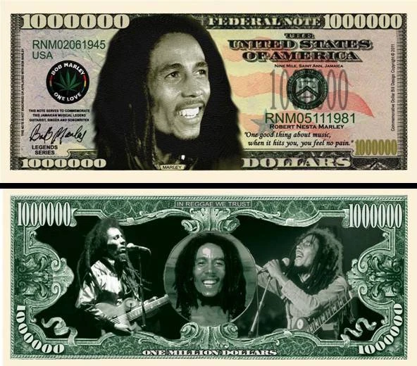 Bob Marley Million Dollar Bill Play Funny Money Novelty Note + FREE SLEEVE