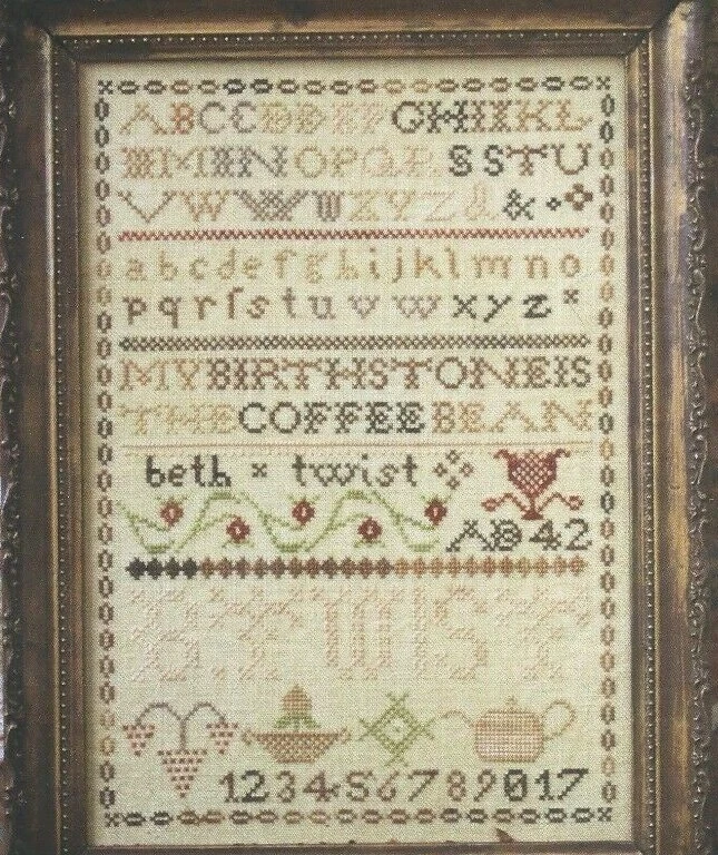 MUESTREADOR DE GRANOS DE CAFÉ--ABC--123--Cuerda del corazón--Patrón de punto de cruz contado Foto 1 de 1