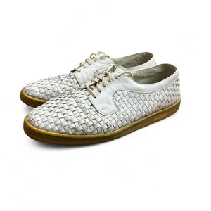 Bally Shoes Men’s 10 E White Leather Woven Sneakers Lace Up Flat - Picture 1 of 13