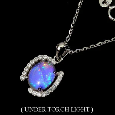 Ожерелье из серебра 925 пробы с белым топазом 9x7 мм овальным огненным опалом Valentine 18 дюймов - Изображение 1 из 4