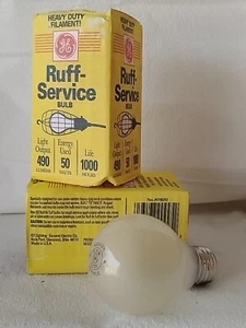 (2) Vtg GE 50w Ruff~Service 120v Light Bulbs Heavy Duty Filament - Picture 1 of 3