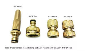 4pcs Brass Hose Fitting Set 1/2" 12mm Quick Connector Garden Tap Spray Nozzle - Picture 1 of 3