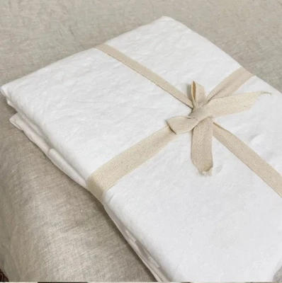 Juego de sábanas planas 100 % lino + 2 fundas de almohada Queen en blanco crema H&M Home nuevo sin etiquetas Foto 1 de 4