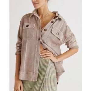Anthropologie Pilcro Women's Beige Cotton Button-Down Shirt Jacket Shacket XS n2 - Picture 1 of 8