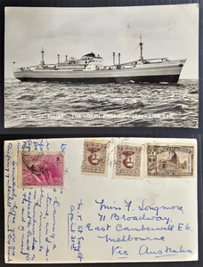 c. 1950 Uruguay Postcard-Saint Line ties 4 Stamps to Melbourne - Picture 1 of 3