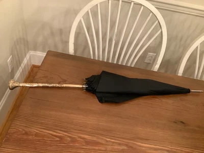 Victorian Gold Handle Mother Of Pearl Parasol Umbrella w Cover 34.5” - Image 1 of 4