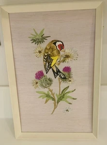 Vintage Framed Embroidery Of Goldfinch 38 X 25cm - Picture 1 of 6