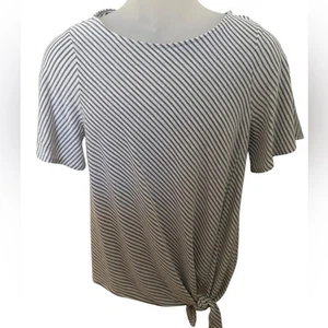 LOFT Black & White Stripes Short Sleeve Top Blouse w/ Tie Women SP Small Petite - Picture 1 of 6