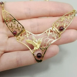 Vintage Wild Bryde vergoldete Kolibri Vogel Blume Statement Halskette - Bild 1 von 8