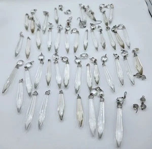 45 VTG Clear Crystal Glass U-Drop Spear With Octagon Chandelier Lamp Prism L7 - Picture 1 of 13