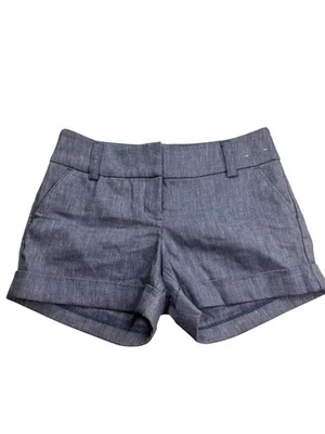 Express Midi Low Rise Chambray Shorts Size 2 Linen Blend Blue - Image 1 of 4