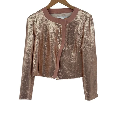 DVF Diane Von Furstenberg Chaqueta de Noche Lentejuelas Metálicas 6 Oro Rosa Formal Foto 1 de 4