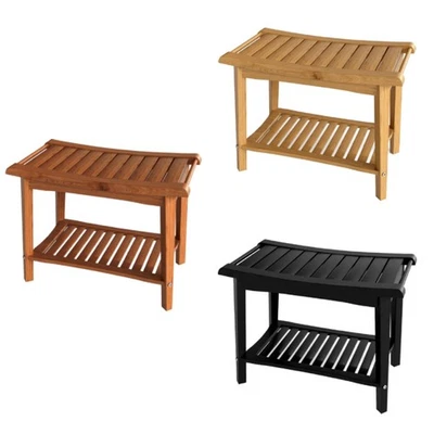 Banco de ducha de bambú de 2 niveles taburete spa asiento de baño impermeable con estante de almacenamiento EE. UU. Foto 1 de 4