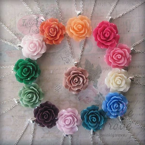 Carved Rose Pendant Necklace-Bridesmaid Flower girl Prom Party Dress. 30 Colours - Picture 1 of 31