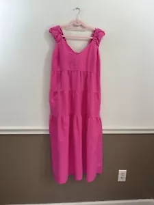 Vecchio abito donna blu navy maxi a strati GRANDE Seersucker rosa schiena fumè Barbiecore - Foto 1 di 7
