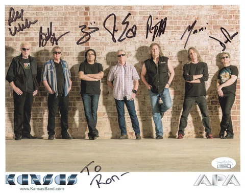KANSAS HAND SIGNED 8x10 GROUP PHOTO        SIGNED BY ALL 7       TO RON      JSA Cover