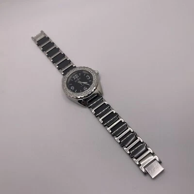 August Steiner AS8036BK Crystal Bezel Ceramic Link Silver Tone  Women’s Watch - Image 1 of 4