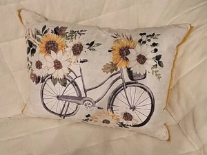 RACHEL Ashwell Throw Pillows  Removable Cover 3D Bicycle Flowers The Farmhouse  - Picture 1 of 11