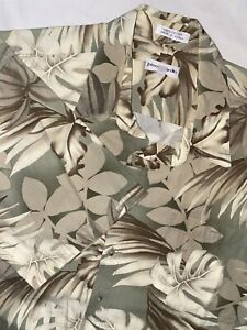 Pierre Cardin Shirt Adult 2XL XXL Green Beige Floral Hawaiian Casual Button Mens