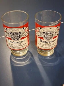 2er Set Vintage 1970er Budweiser groß 32 Oz Standfuß Fuß Lager Bier Glas Tasse - Bild 1 von 1