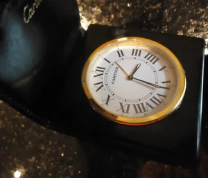 Cartier Travel 0r Desk Clock - PANTHERE - Leather Case/Stand - New Battery - Picture 1 of 10
