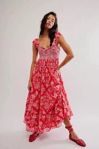 NWT Free People Forever Favorite Smocked Printed Maxi Dress Candy Combo Large. - Picture 1 of 9