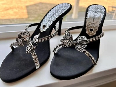 Sandalias Beverly Feldman Noche Vacaciones Negras Plateadas 7.5 M Slides Zapatos Glamurosos Foto 1 de 4