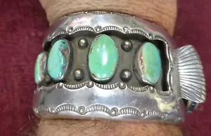 Rare Divers Watch Cuff Signed B. TOUCHINE Navajo Pawn Sterling Silver Turquoise - Picture 1 of 8
